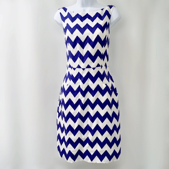 Kate Spade Blue & White Chevron Sheath Dress, 6 - Picture 2 of 8